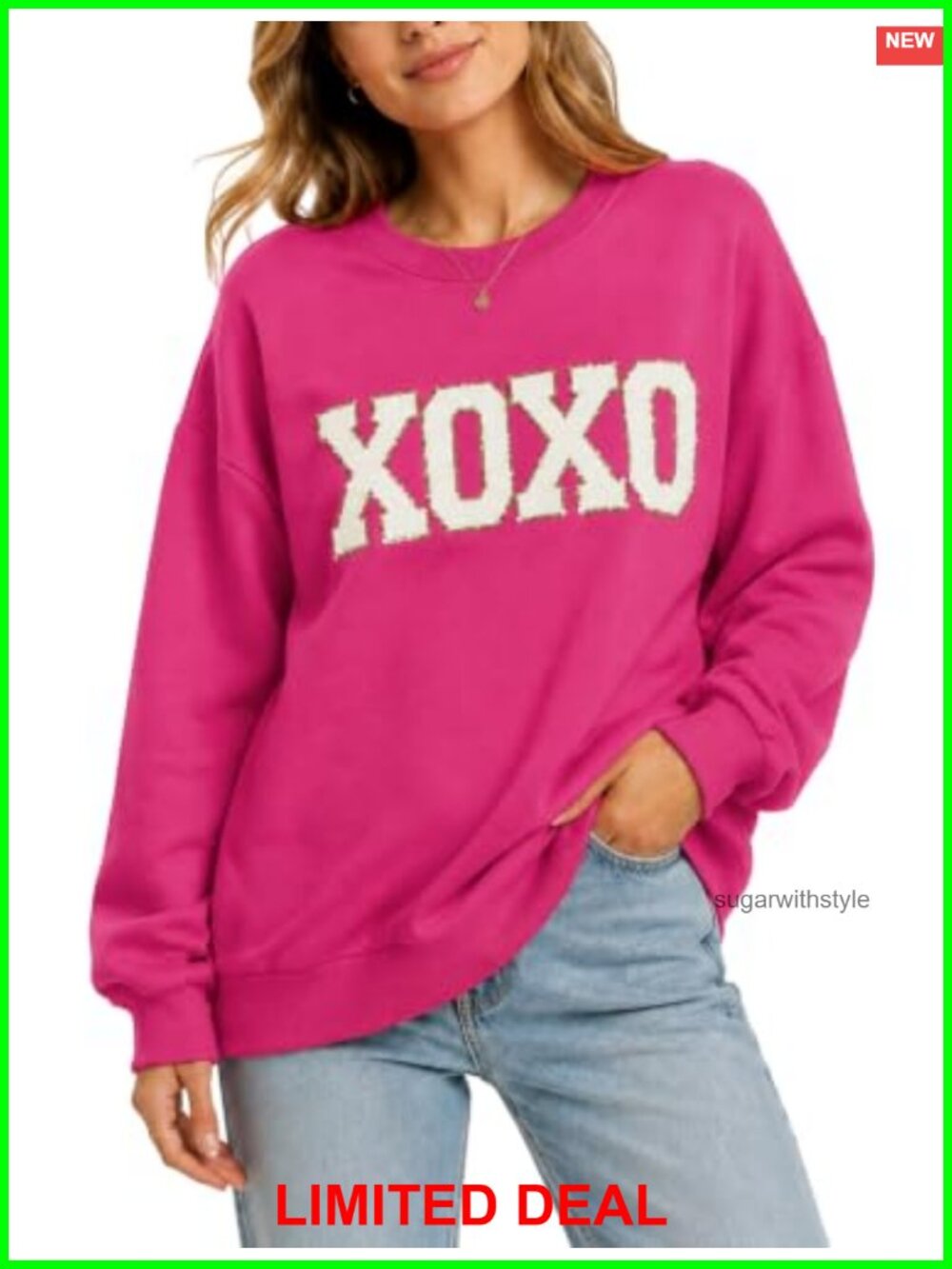 Oversized Cotton Blend Crewneck Sweatshirt Chenille Letter Patch